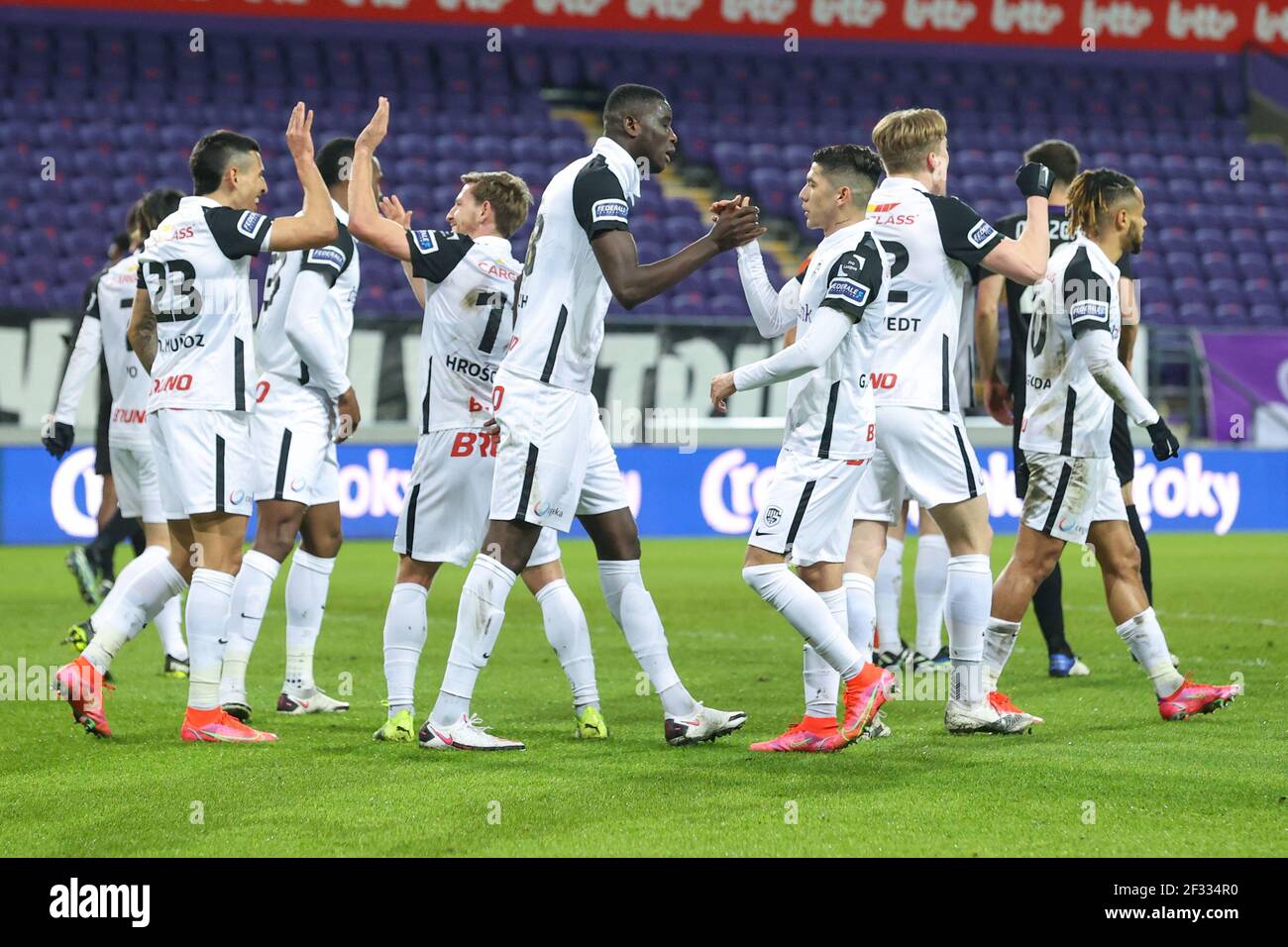 BRUSSEL, BELGIUM - MARCH 14: Team of KRC Genk celebrating goal of Paul ...