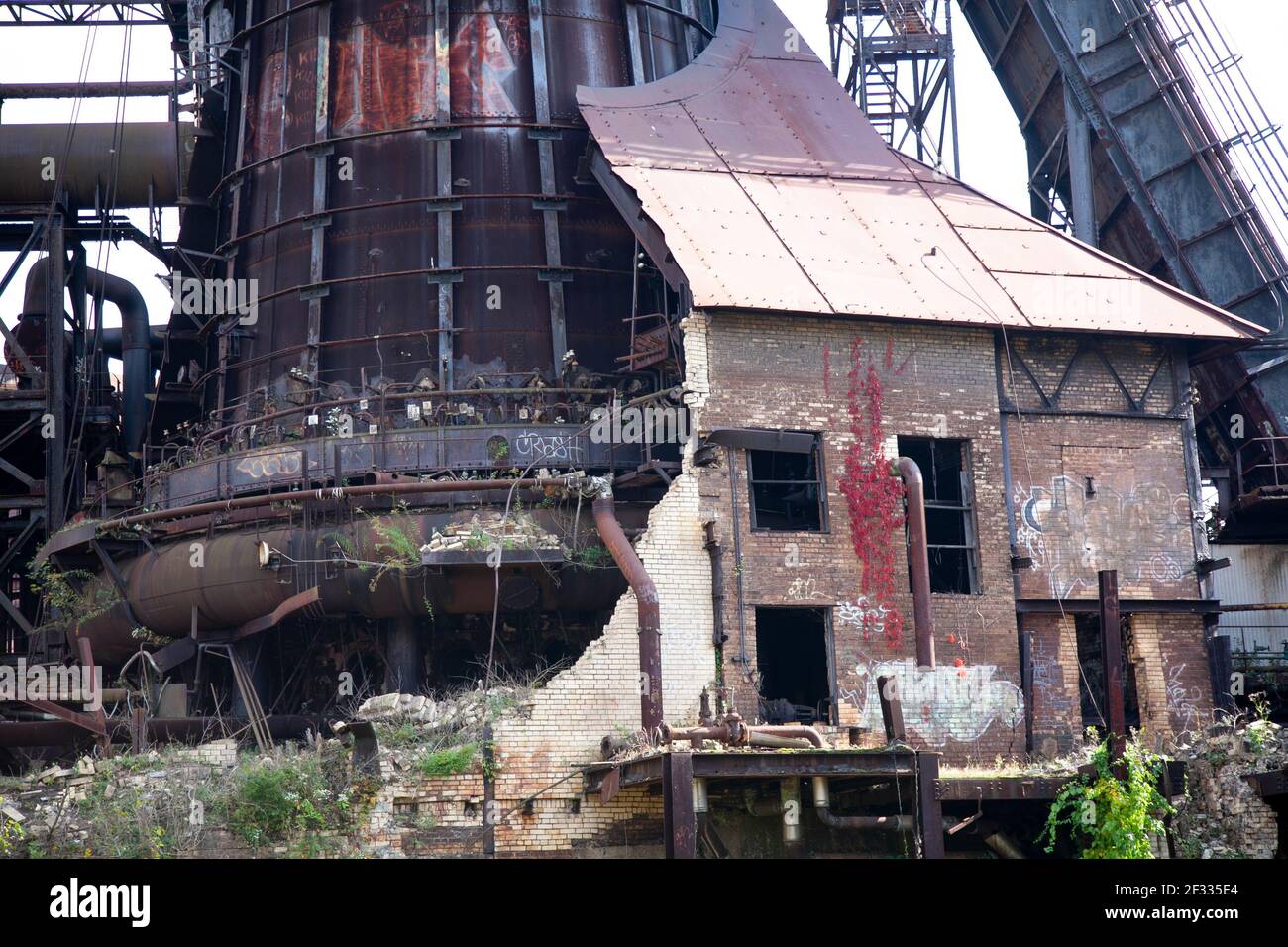 Crumbling Remains Of The Carrie Furnace Still Mill In Pittsburgh PA USA Stock Photo