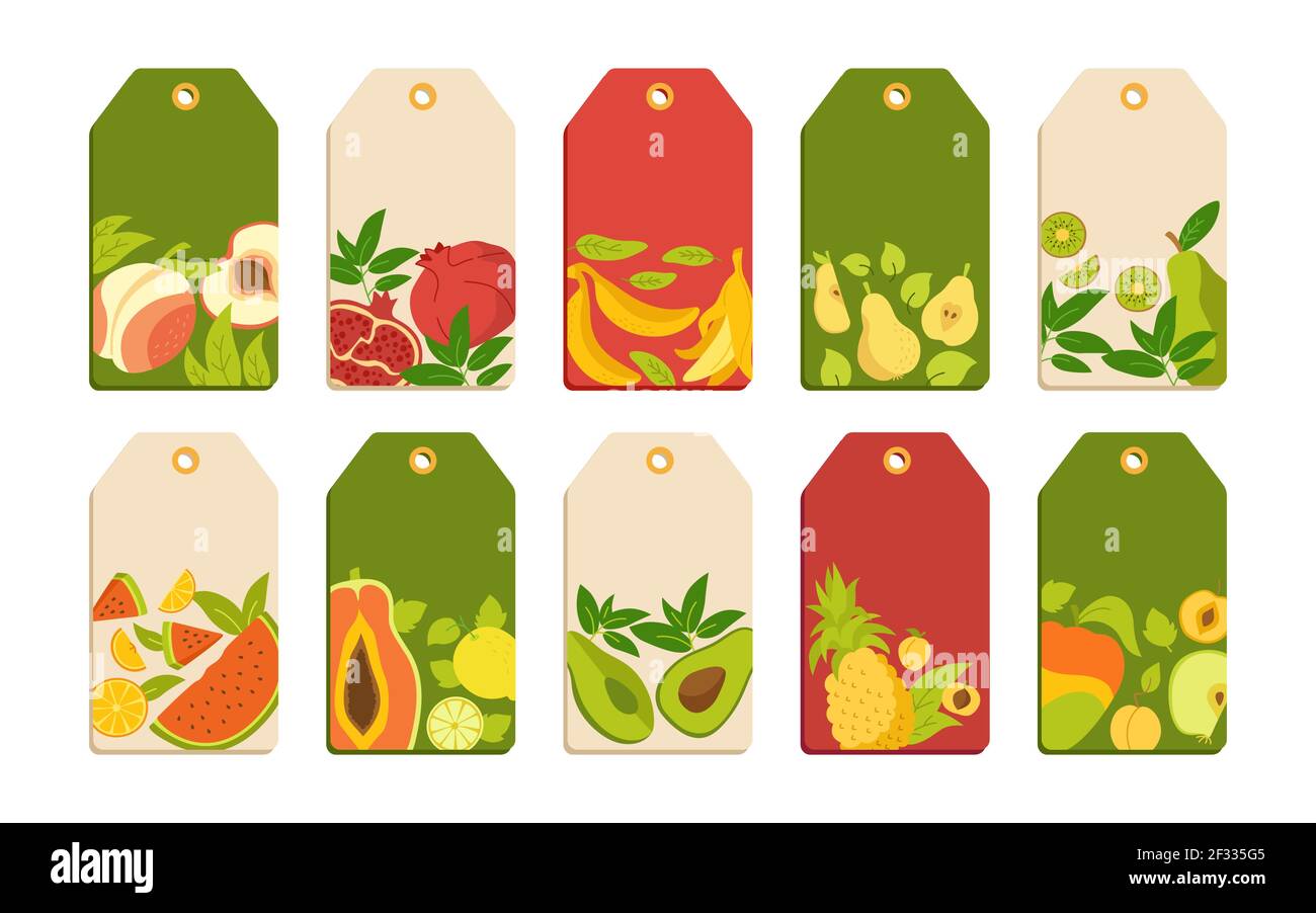 Label with fruit cartoon set template. Tropical price tag ...