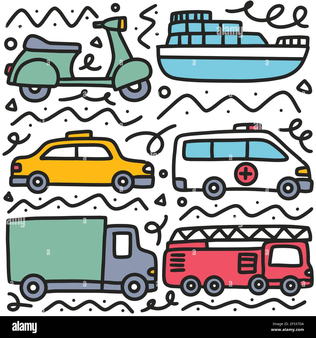 doodle set of transportation hand drawing Stock Vector