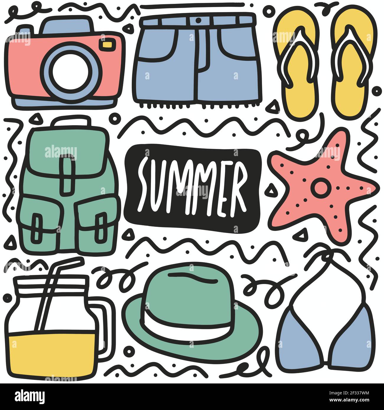 hand drawn summer holiday doodle set Stock Vector