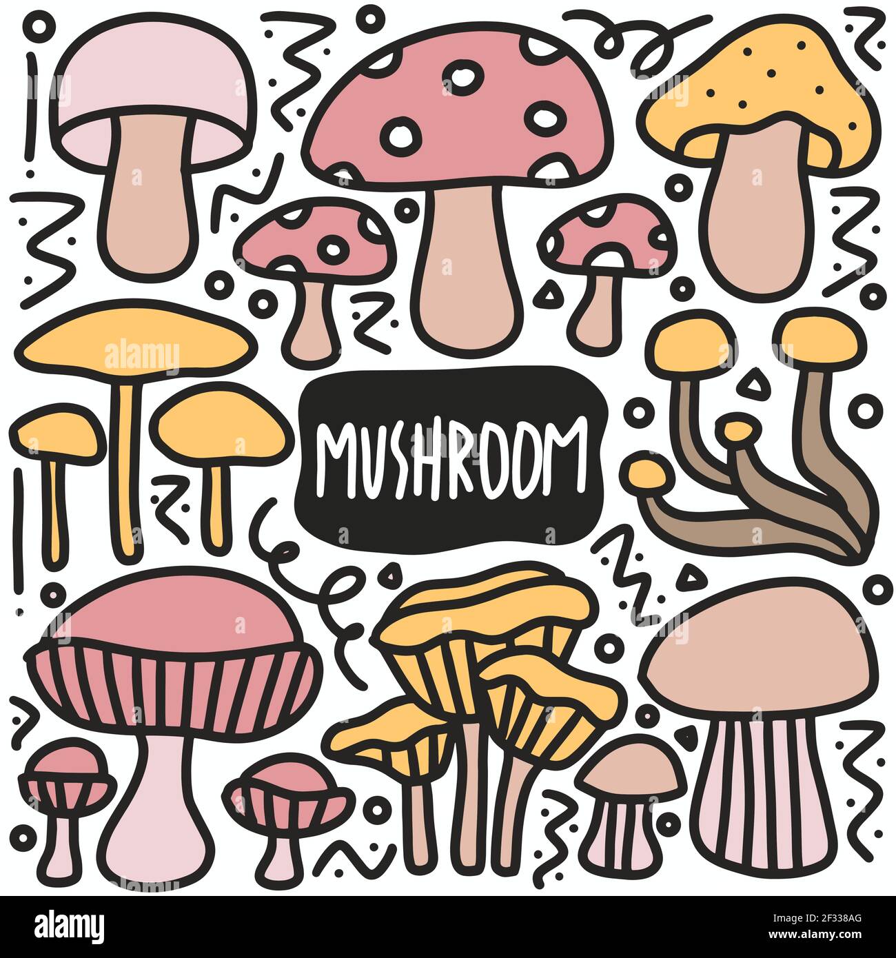 hand drawn doodle various mushrooms Stock Vector