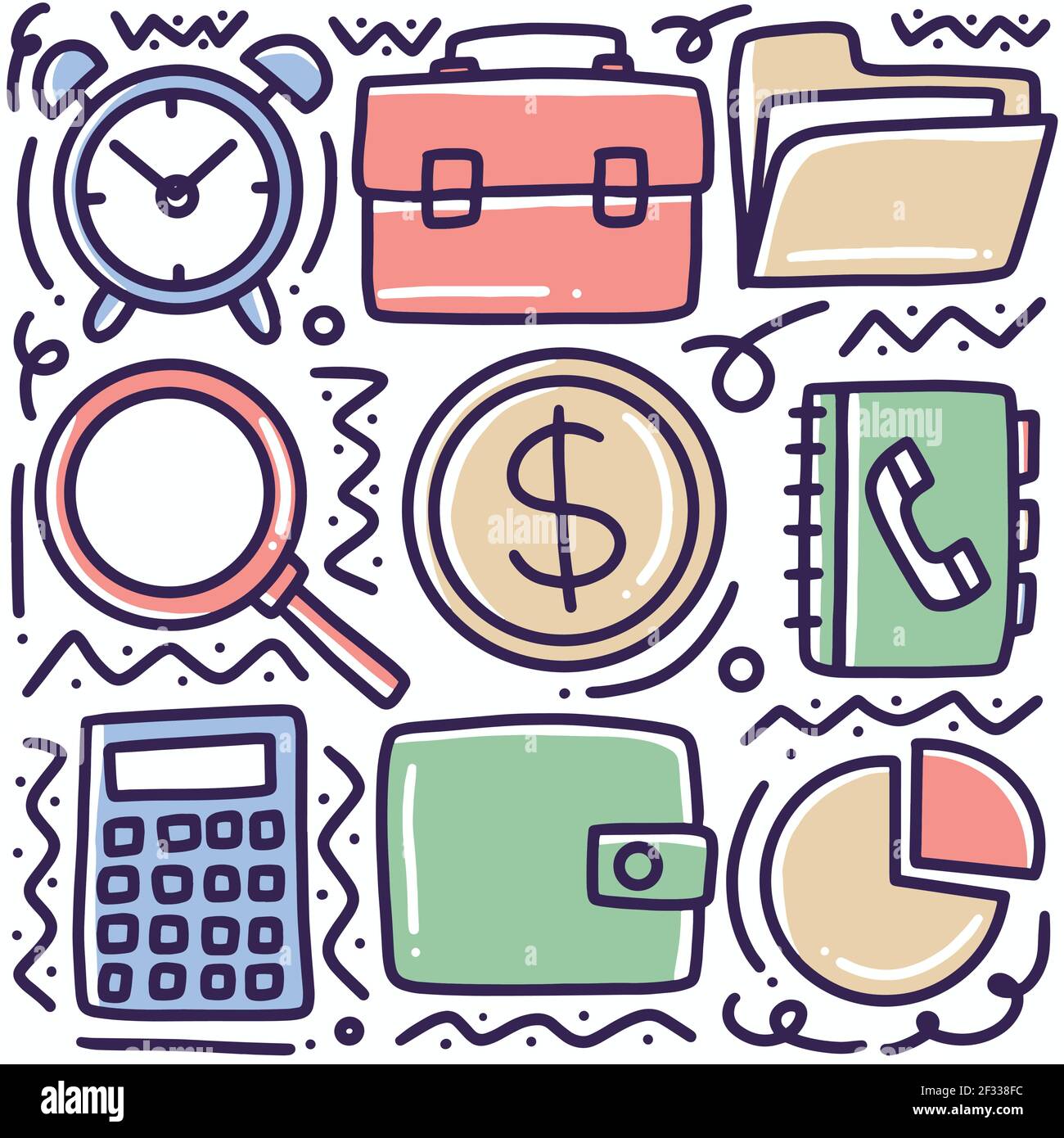 hand drawn doodle set with icons finance busines Stock Vector Image ...