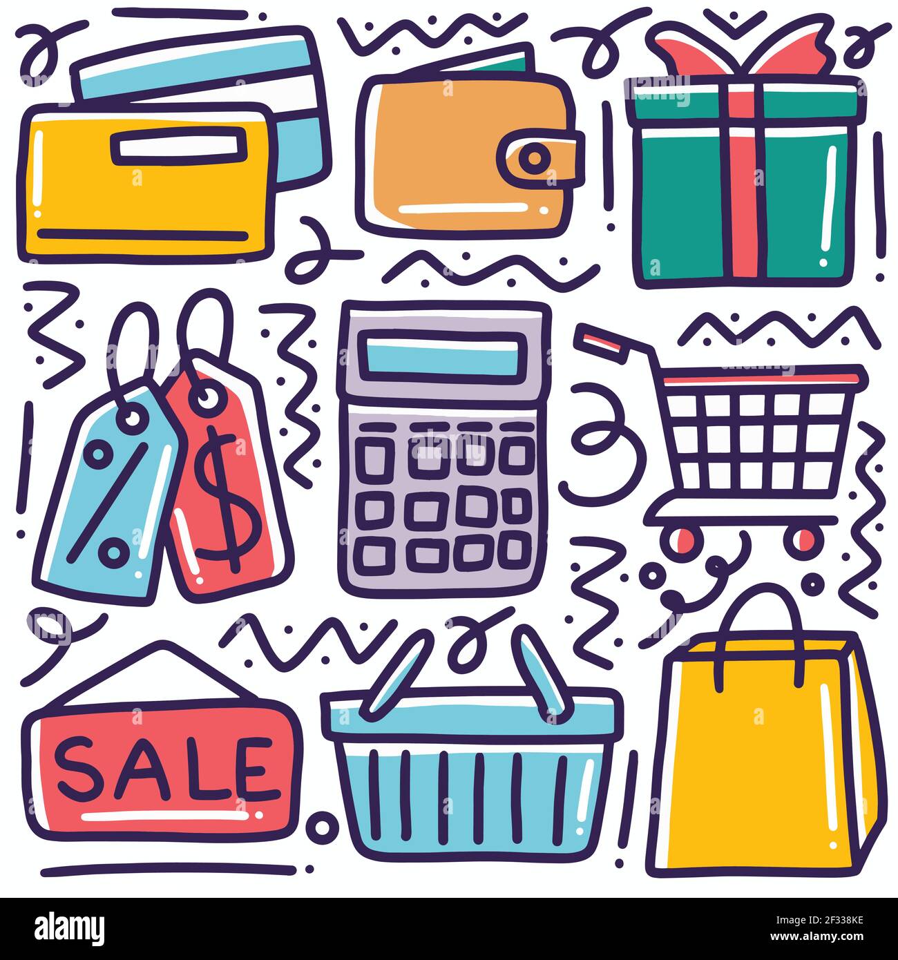 doodle set of hand drawn sale and discount shopping Stock Vector