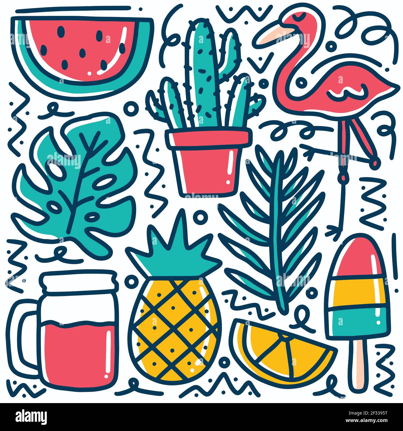 doodle hand drawn hawaiian fresh fruit collection Stock Vector