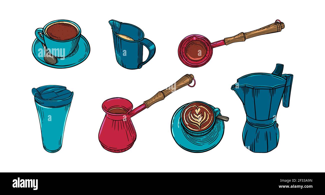 https://c8.alamy.com/comp/2F33A9N/coffee-set-wuth-cups-pots-and-creamer-big-colored-set-of-coffee-accessoiries-for-cappuccino-or-americano-brewing-vector-illustration-2F33A9N.jpg