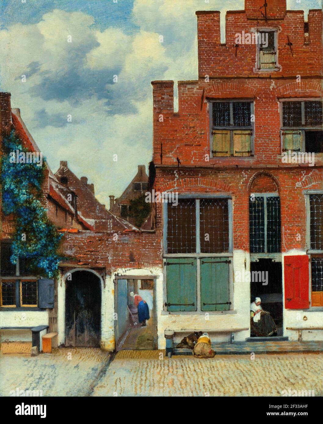 This is an unusual painting in Vermeer’s oeuvre, and remarkable for its time as a portrait of ordinary houses. The composition is as exciting as it is Stock Photo