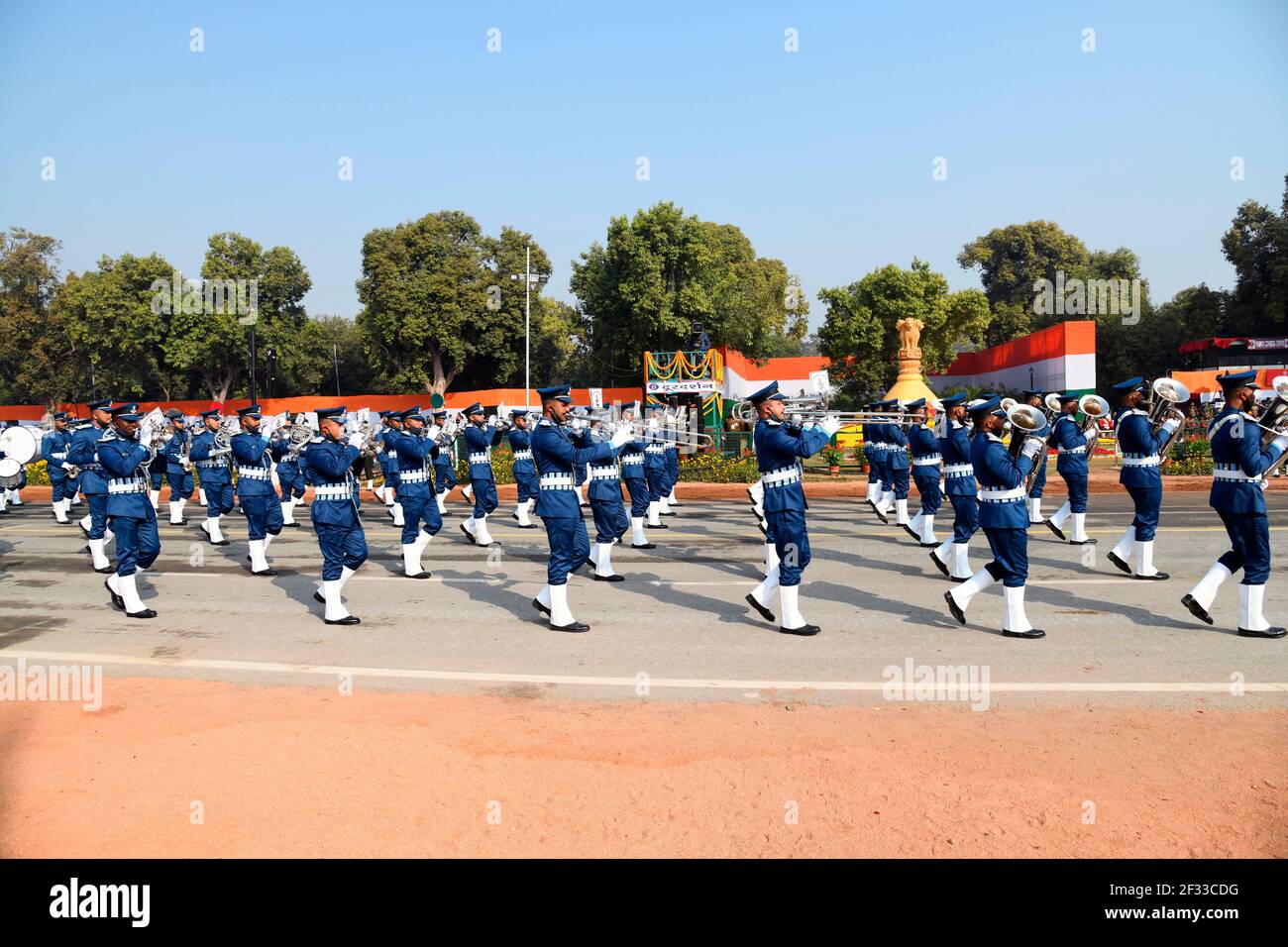 Indian Air force band playing band and marching on 26th January in Delhi on Republic day India Stock Photo
