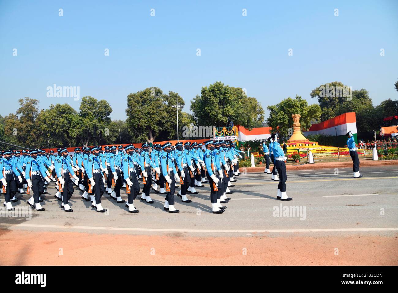 A parade contingent of Indian Air Force marching in Delhi on the occasion of Republic day Parade 2021 Stock Photo