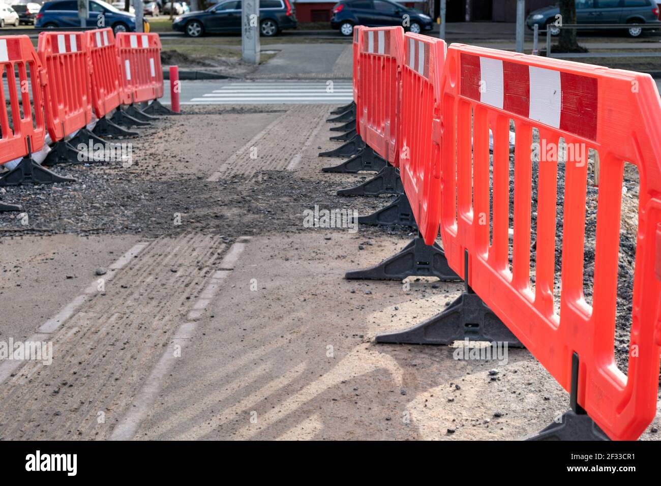 Construction site and safety barriers. Road repair and safety. Trafic