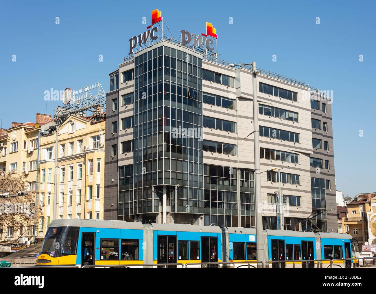 PricewaterhouseCoopers or PWC office building headquarters in downtown Sofia, Bulgaria, Eastern Europe Stock Photo
