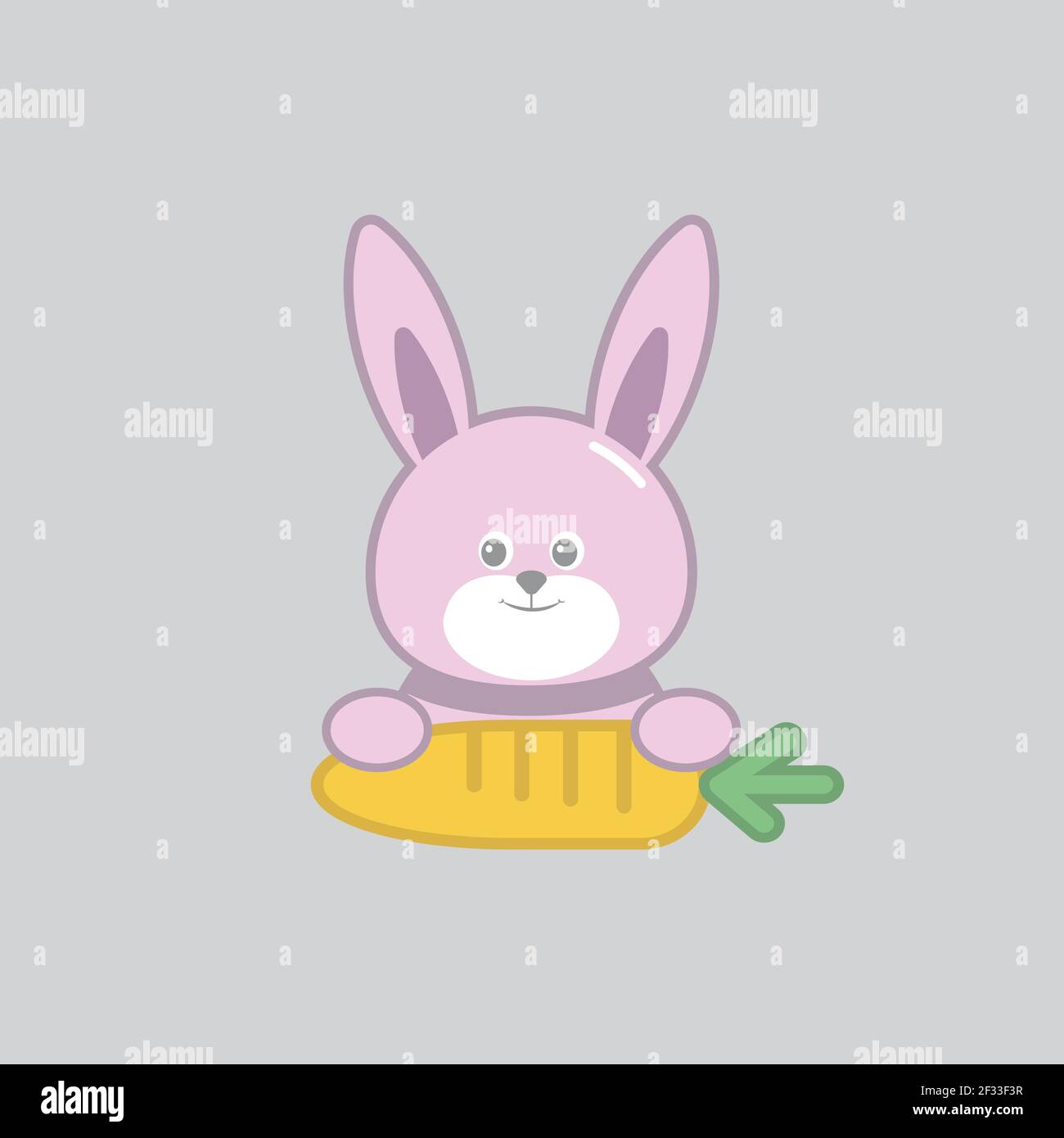 Bunny with a carrot isolated on grey background. Vector cartoon close-up illustration. Stock Vector