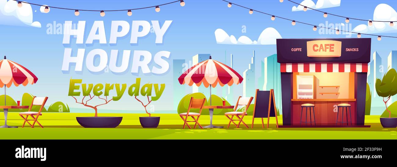 Happy hours in outdoor cafe with coffee and snacks Stock Vector Image