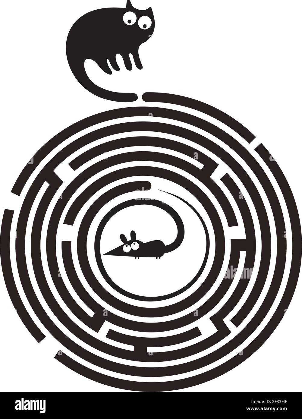 Funny cat and mouse in round maze Stock Vector