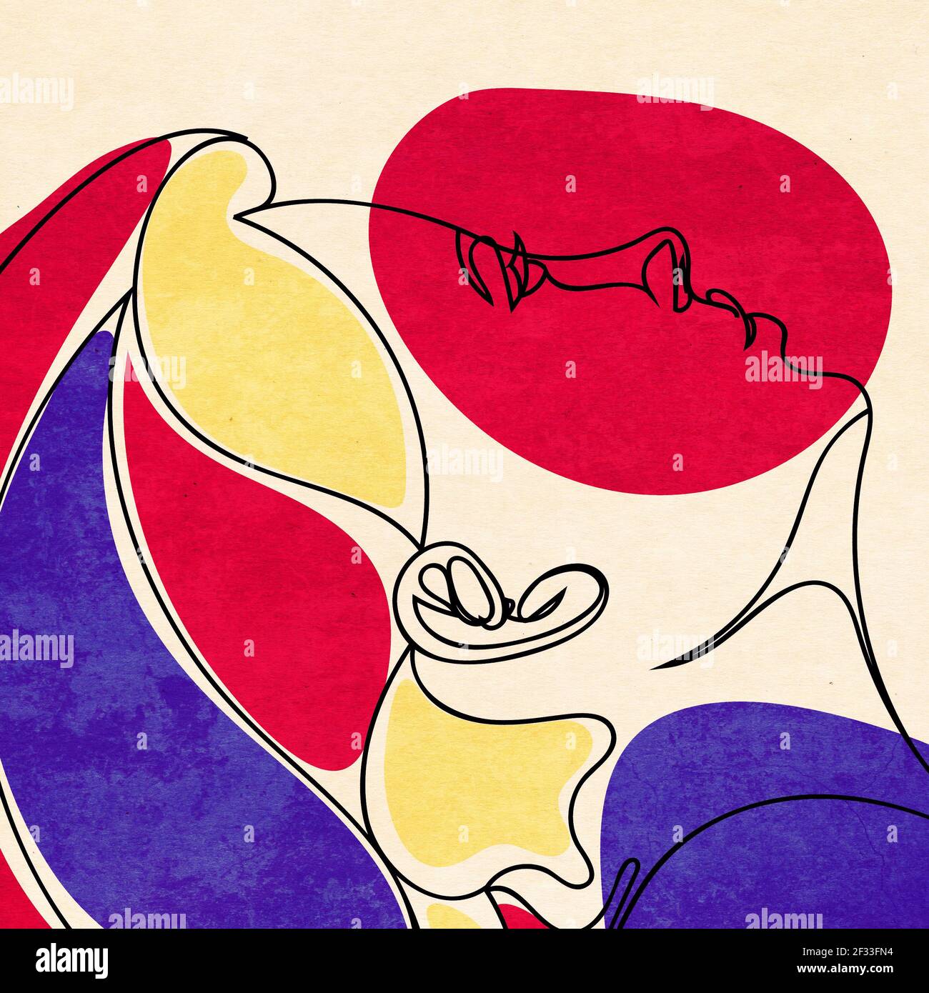 Abstract line art female portrait in profile with colorful shapes ...