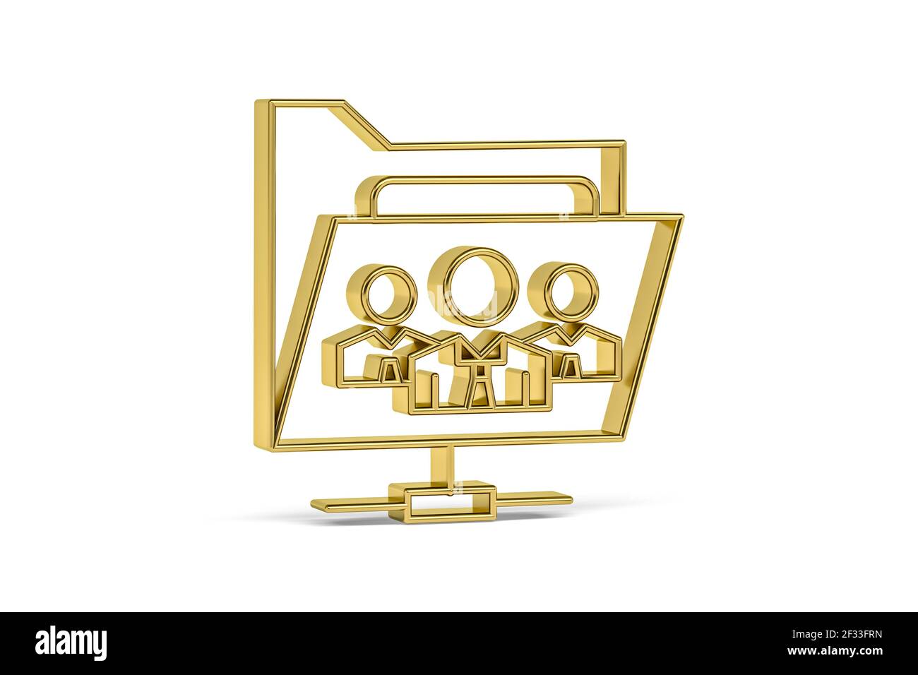 Golden 3d shared folder icon isolated on white background - 3D render ...
