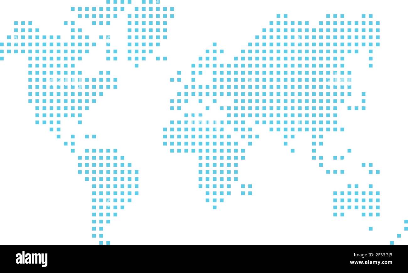 Simplified world map drawn with square dots . Vector illustration. Stock Vector