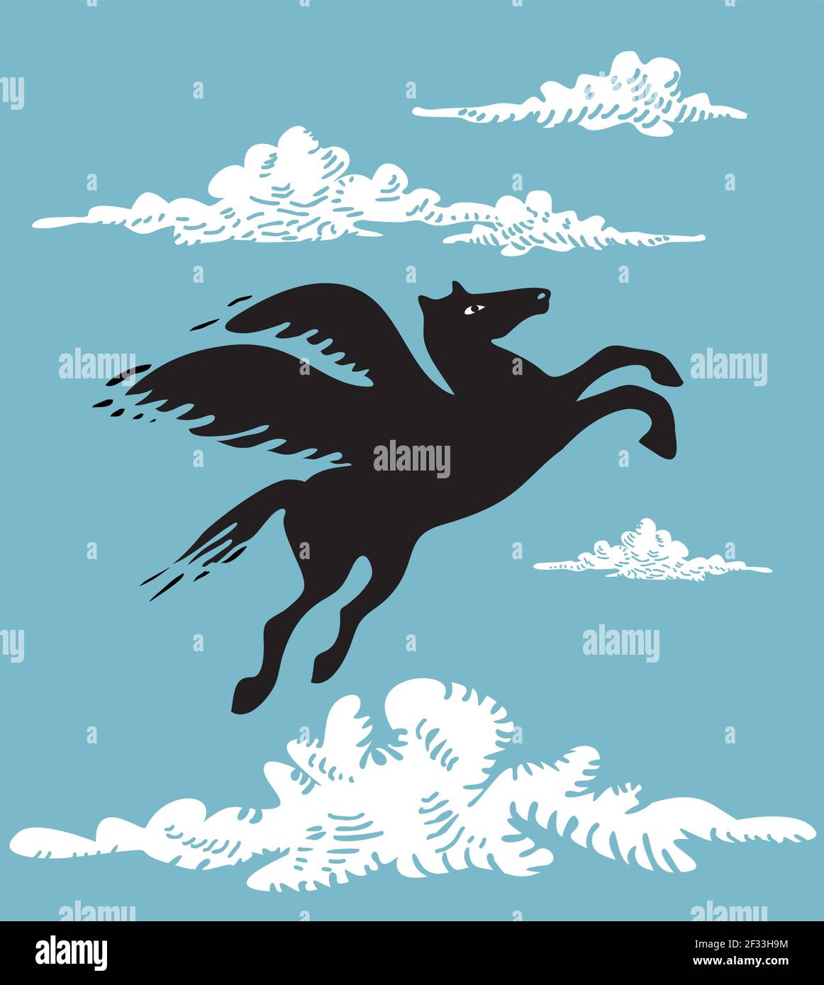 Pegasus silhouette on the sky Stock Vector