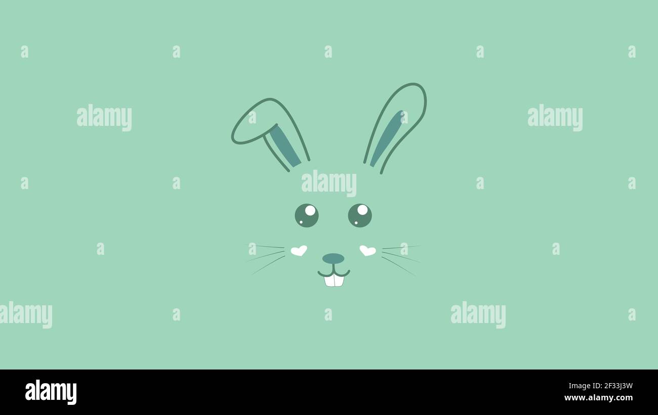 Cute easter bunny vector illustration, hand drawn face of bunny. Greeting card with Happy Easter writing. Ears and tiny muzzle with whiskers Wallpaper Stock Vector