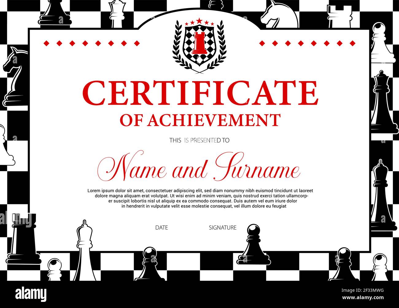 Certificate of achievement in chess tournament participation award