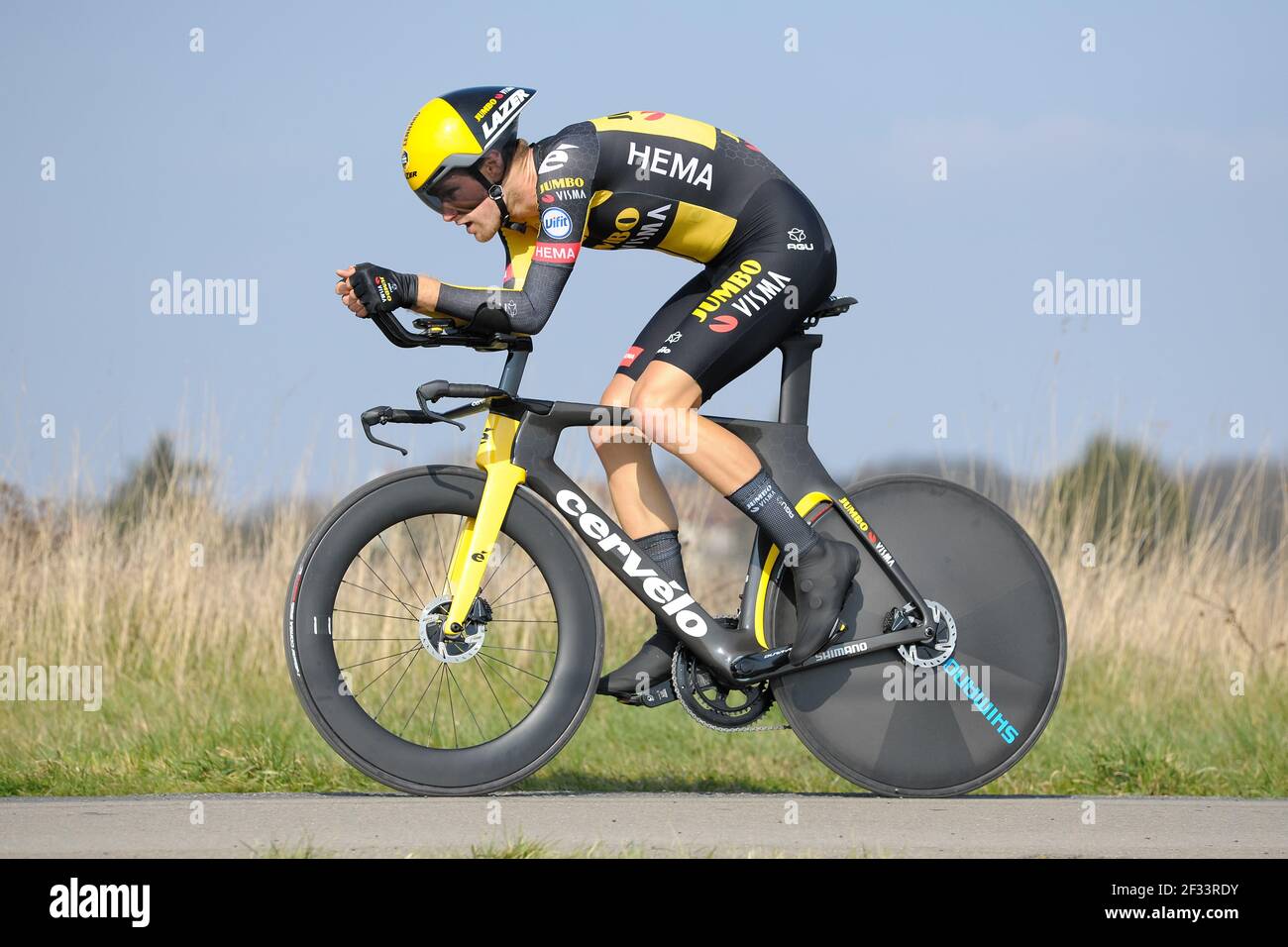 Gien, France, 9 March, 2021. Lennard Hofstede (Team Jumbo Visma), in full effort during individual time trial in Paris-Nice cycling race stage 3 Stock Photo