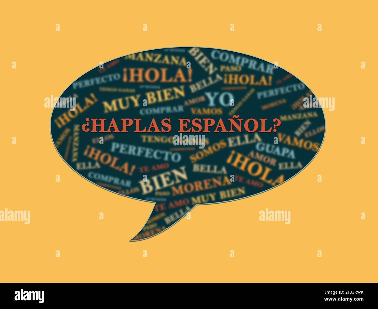 Do you speak Spanish question in Bubble speech with poplar Latin Spain words. Learn espanol, take a course or lesson, and teaching Spanish online Stock Photo