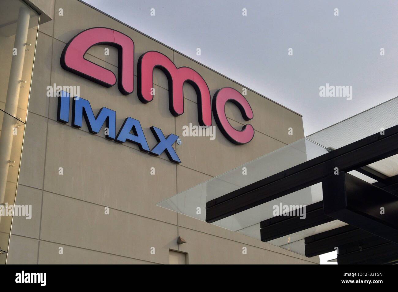 Los Angeles, United States. 15th Mar, 2021. An AMC theater is seen at the Westfield Century City mall lin Los Angeles on Sunday, March 14, 2021. AMC Theatres, one of the largest movie chains in the United States, will reopen two of its flagship locations in the Los Angeles market; the Burbank 16 and Century City 15 multiplexes today. Moviegoers in the entertainment and film capital of the world can finally watch films in theaters again after nearly a year of closures and restrictions brought on by the coronavirus pandemic. Photo by Jim Ruymen/UPI Credit: UPI/Alamy Live News Stock Photo
