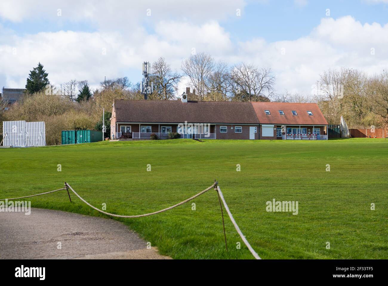 Northwood Cricket Club ground and pavilion, located in Rickmansworth Road, Northwood, Middlesex, England, UK Stock Photo
