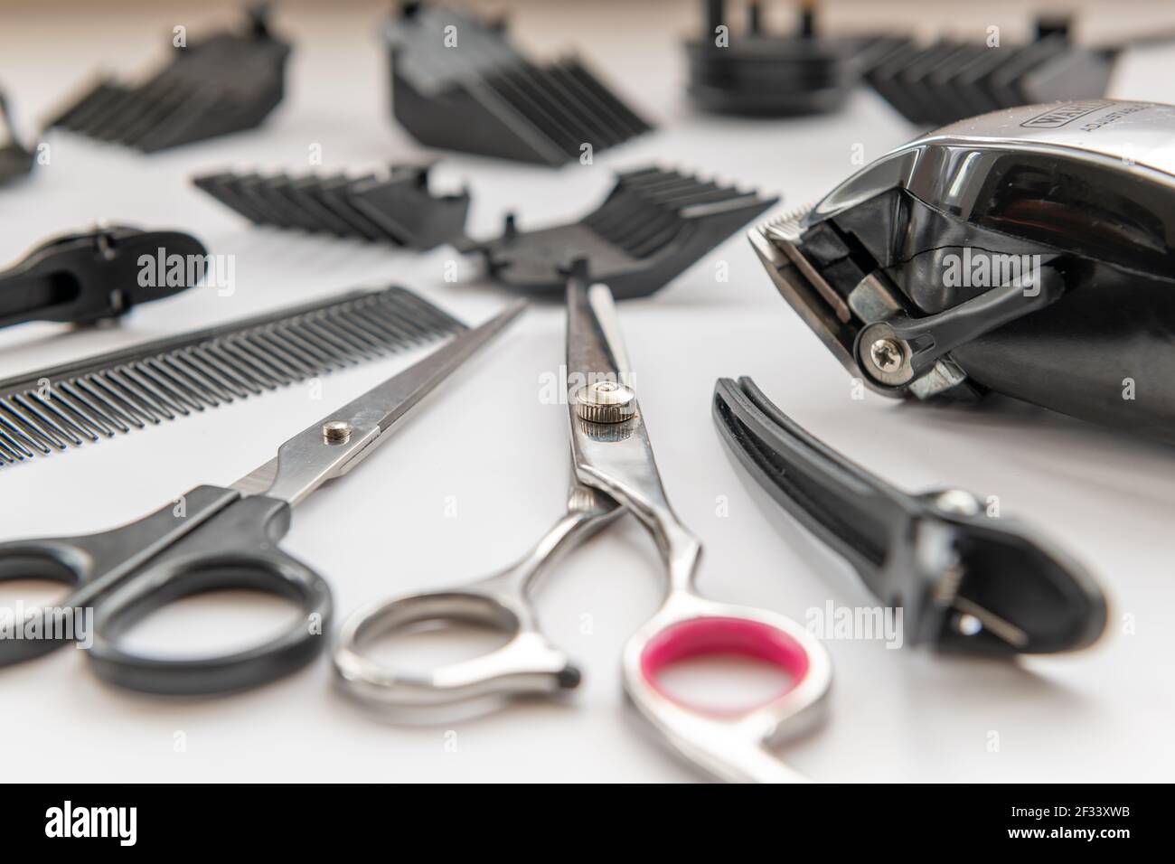 Isolated image of a selection of hair dressing equipment with a white