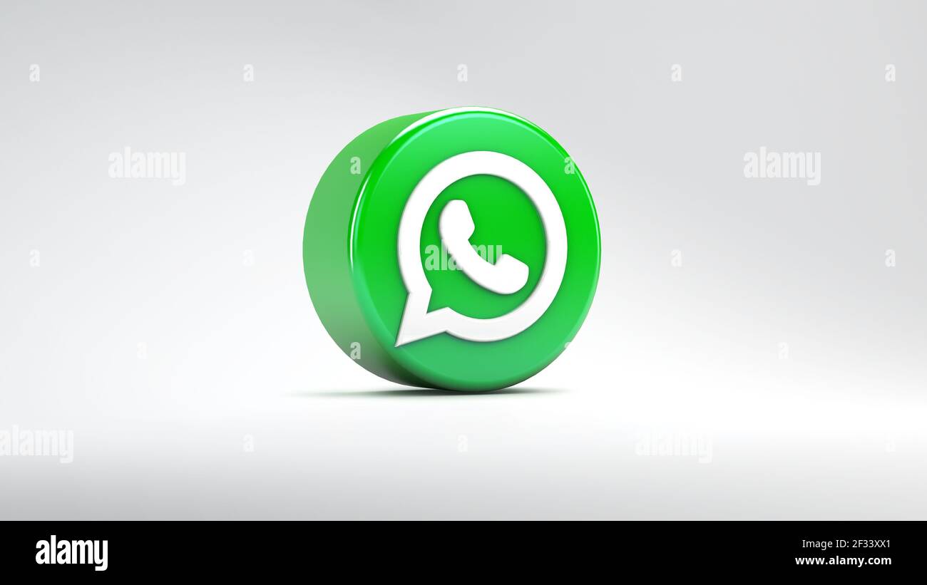 Valencia, Spain - March, 2021: WhatsApp icon isolated on a white background  in 3D rendering. WhatsApp is an online social media network. Social media  Stock Photo - Alamy