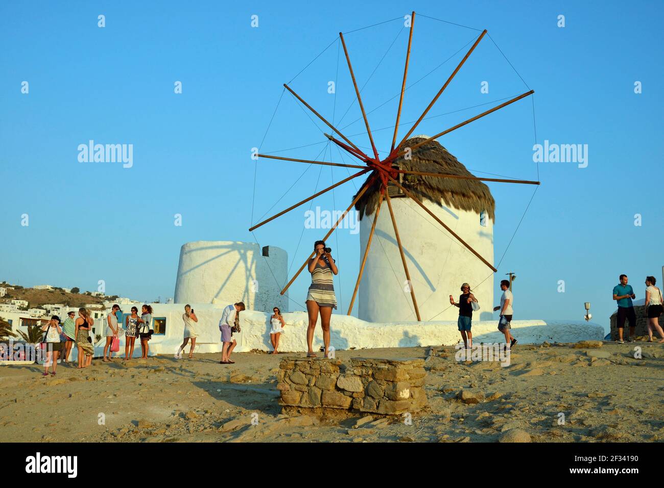 geography / travel, Greece, wind mill, Mykonos-Stadt, Mykonos, Cyclades, Additional-Rights-Clearance-Info-Not-Available Stock Photo