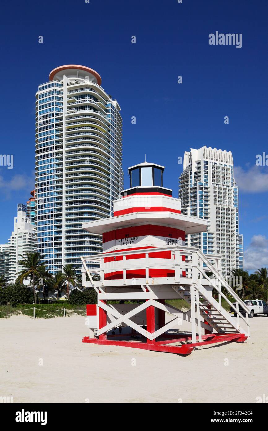 geography / travel, USA, Florida, Miami Beach, Baywatch station (life Guard small house), Miami Beach, Additional-Rights-Clearance-Info-Not-Available Stock Photo