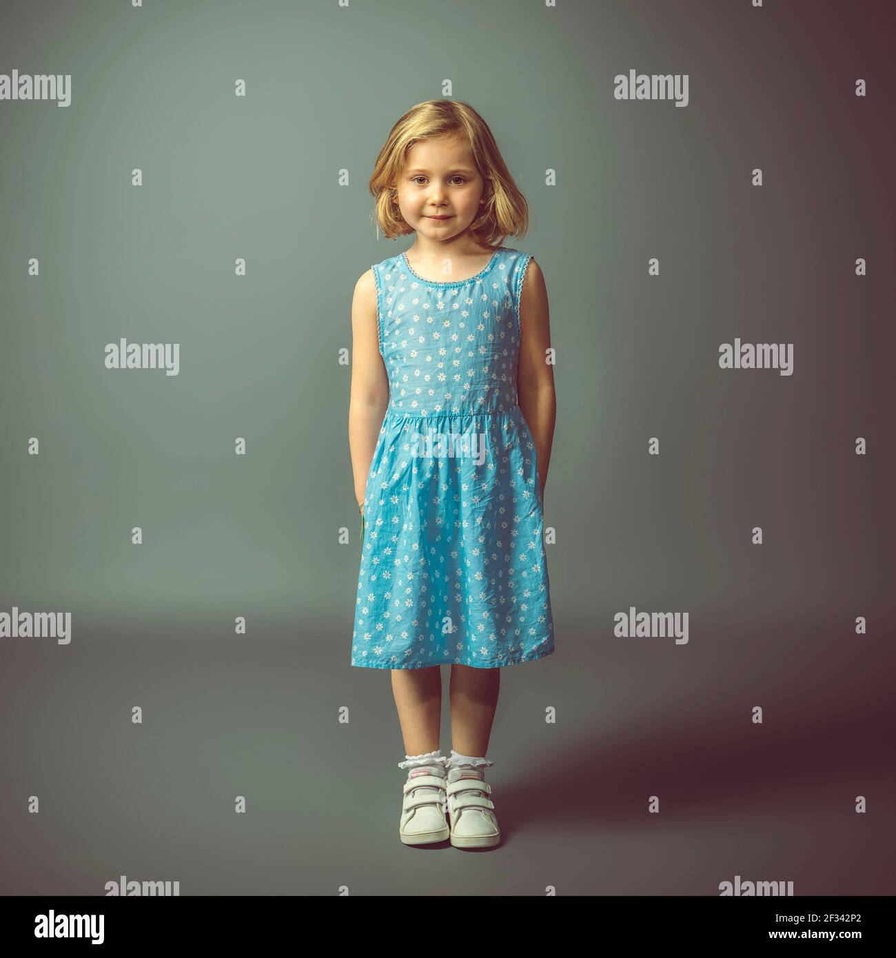 photographic portrait of a 5 year old Caucasian girl. studio shot Stock Photo