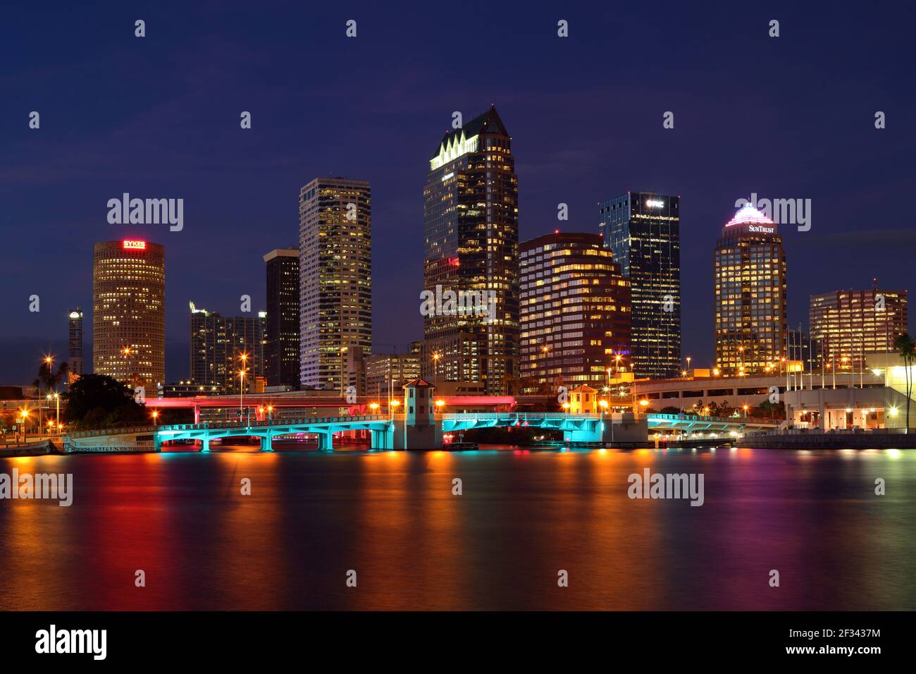 geography / travel, USA, Florida, Tampa, skyline, night, Tampa, Additional-Rights-Clearance-Info-Not-Available Stock Photo