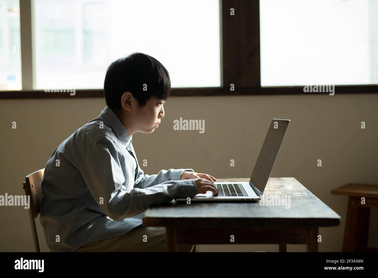 Boy Learning with PC Stock Photo