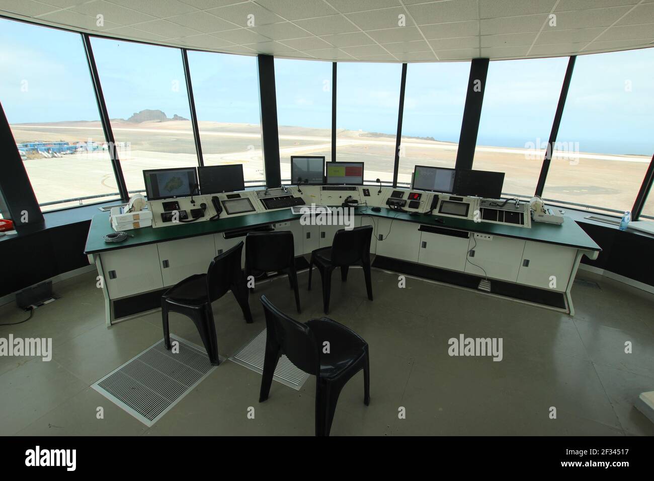 ST HELENA - OCTOBER 12, 2015: The nearly complete air traffic control tower at St Helena's first international airport Stock Photo