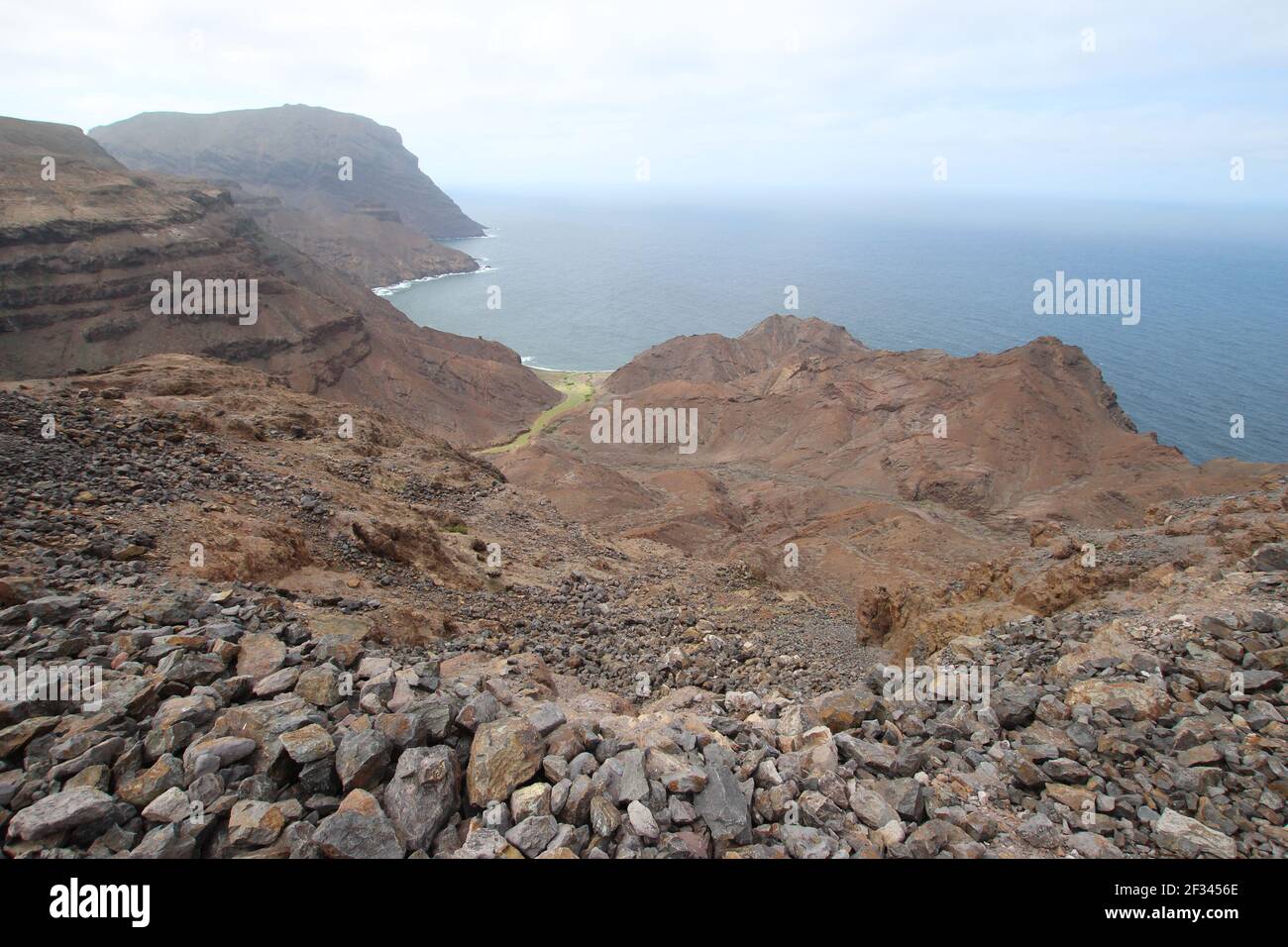 The rugged coastline of St Helena at Prosperous Bay Plain near the St Helena international airport Stock Photo