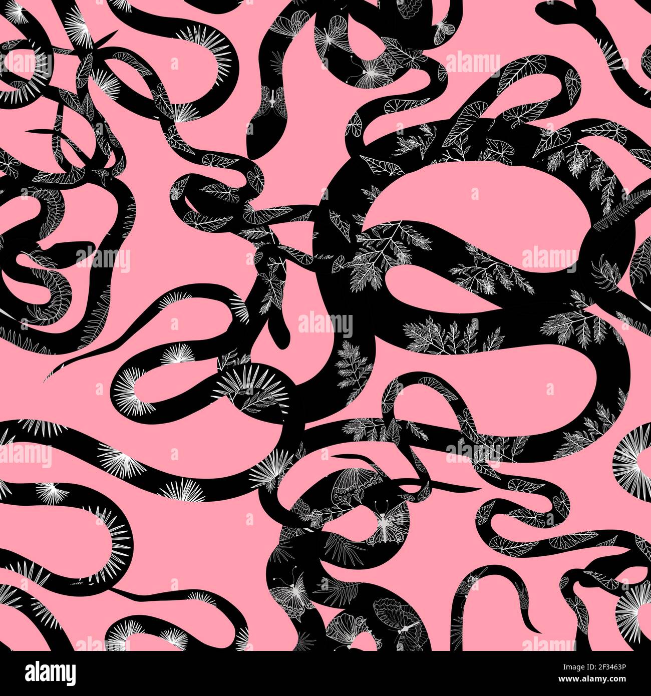Seamless pattern with snakes. Snakes on a pink background. The textile design is modern. Vector illustration. Stock Vector