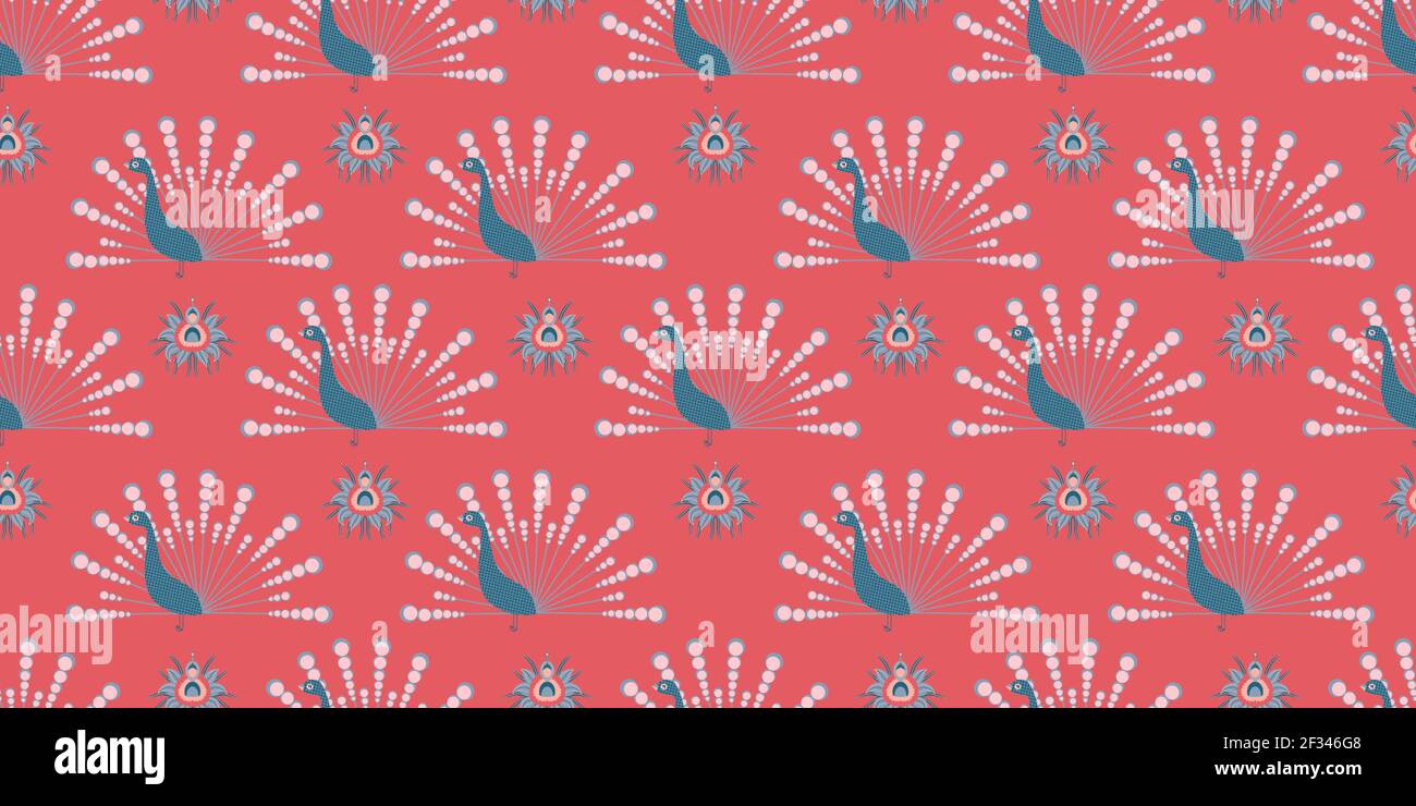 Seamless pattern in oriental style. Peacock pattern. Pink pattern. Vector illustration. Stock Vector