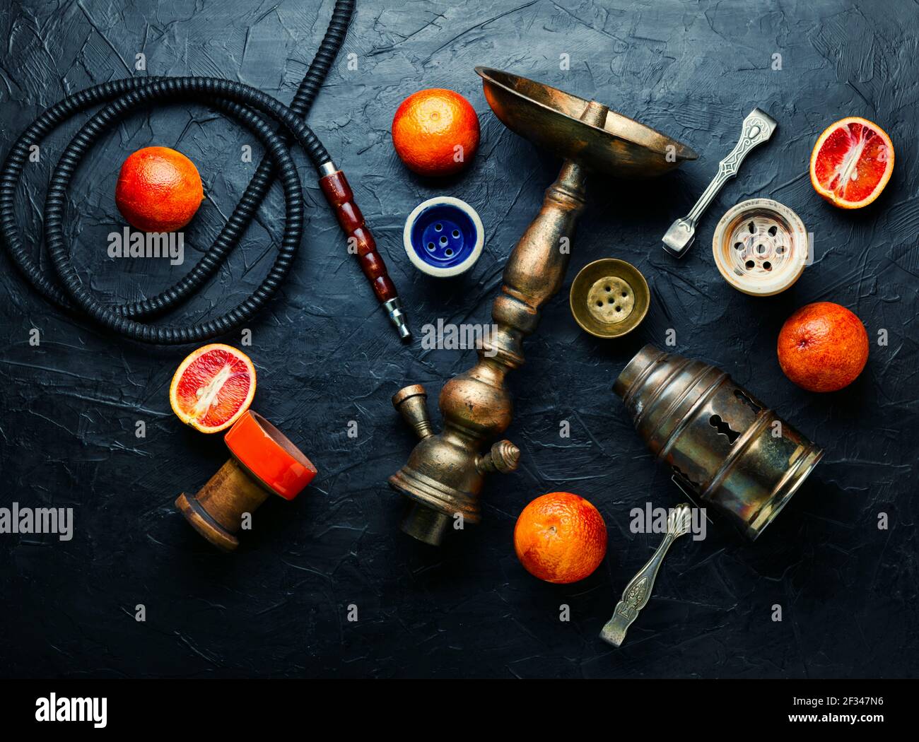 Eastern smoking hookah or shisha with tobacco with grapefruit flavor