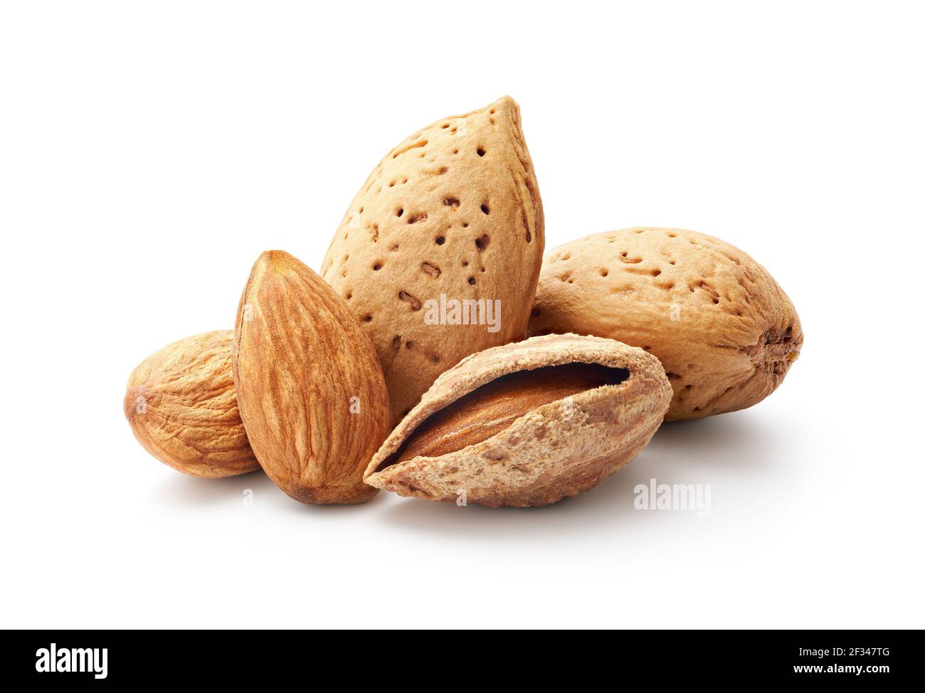 Close-up of almonds isolated on white background Stock Photo