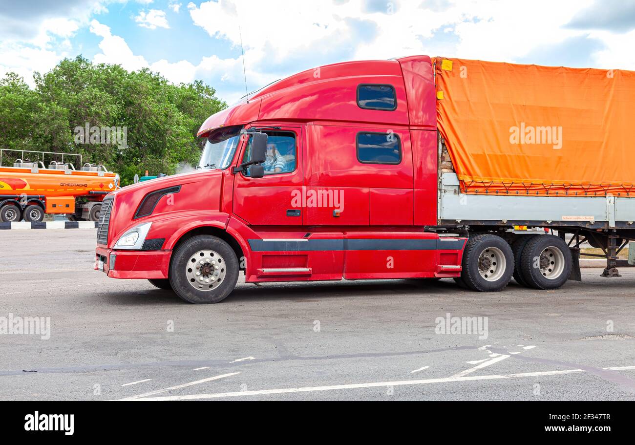 Samara, Russia - July 25, 2016: Volvo heavy truck vehicle at the city street Stock Photo