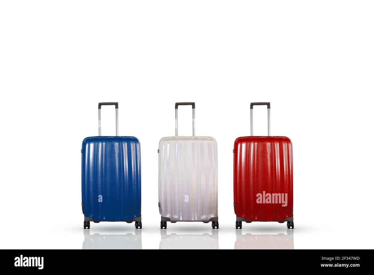 Three suitcases representing the French national flag. Stock Photo