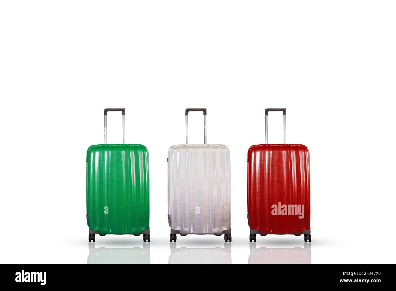 Three colored suitcases representing the Flag of Italy. Stock Photo