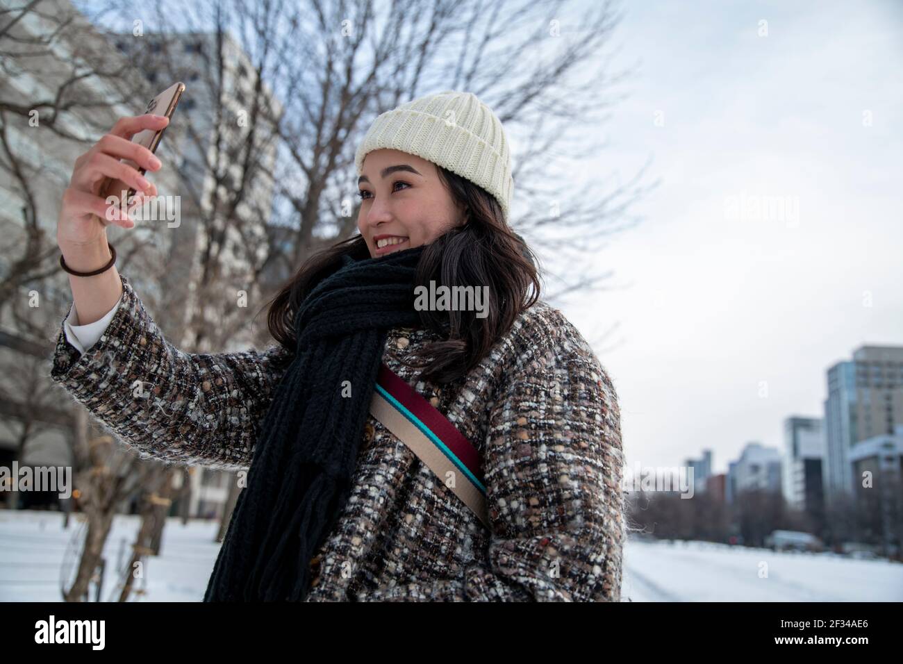 Woman taking Selfie Stock Photo
