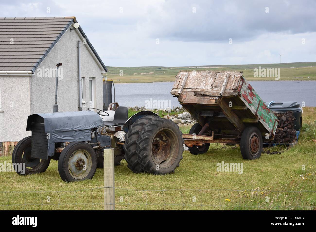 Tractor & Trailer of peats, Isle of Lewis, Western Isles, Scotland Stock Photo