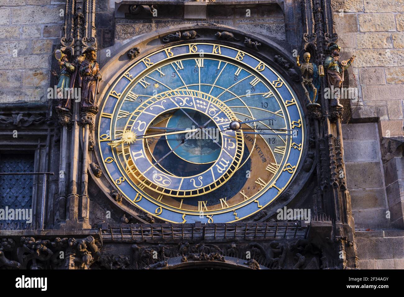geography / travel, Czechia, Bohemia, astronomic timepiece at city hall tower, Old Town Square, old town, Prague, Czechia, Freedom-Of-Panorama Stock Photo