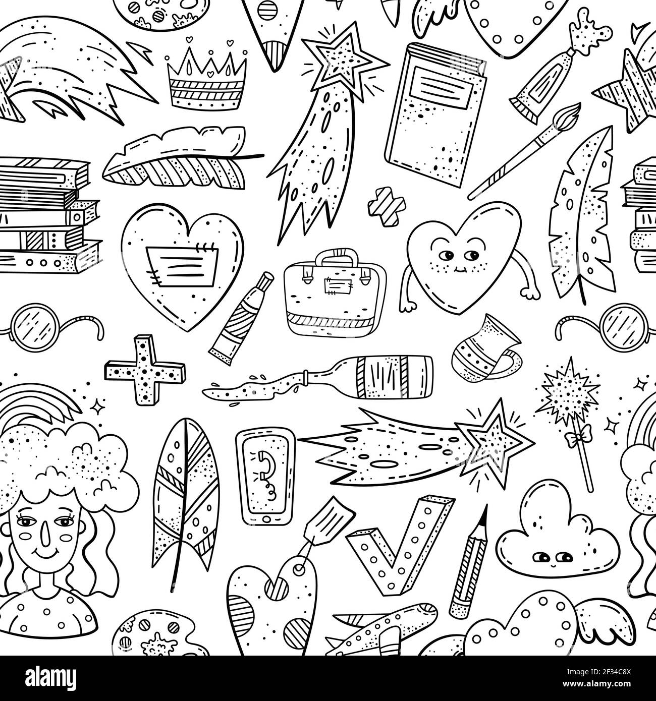 Hand drawn vector seamless pattern with doodles illustrations ...