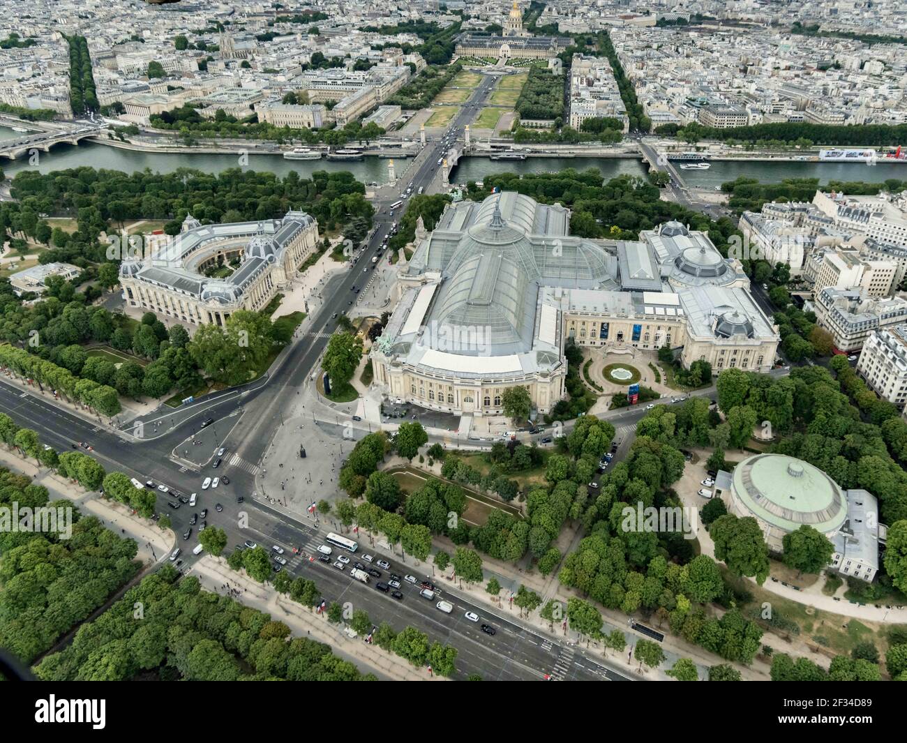 File photo dated July 11, 2019 of an aerial view of the Grand Palais in Paris, France. The Grand Palais, a Mecca for the arts and sciences for 120 years in the heart of Paris, will begin its renovation from top to bottom on Friday. The listed complex, comprising three buildings built for the 1900 Universal Exhibition, will reopen partially in the spring of 2024 (for the nave and adjoining galleries) and completely in the spring of 2025. Photo by Mario Fourmy/ABACAPRESS.COM Stock Photo