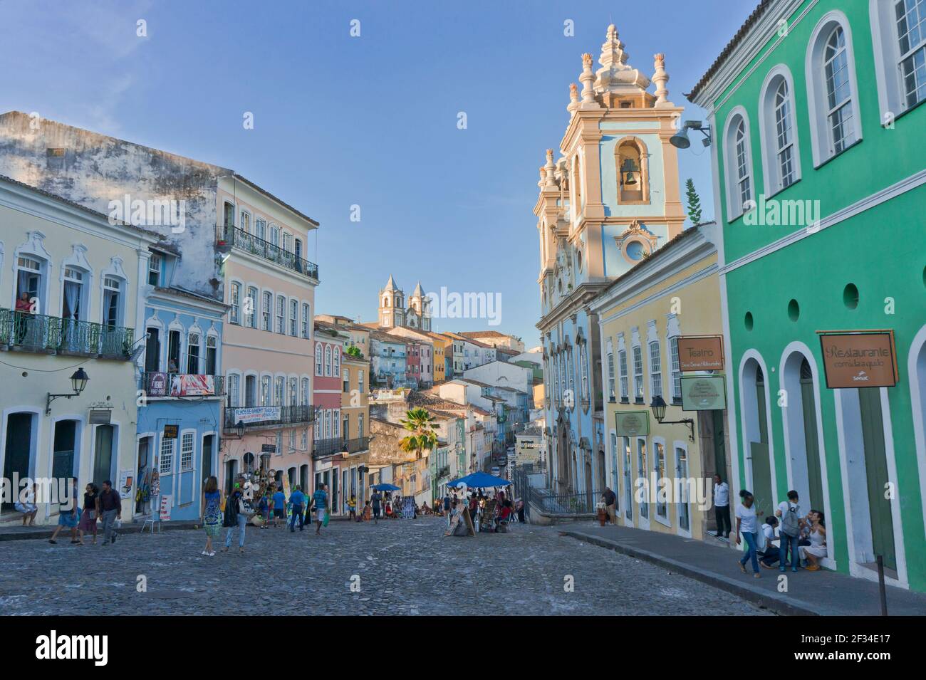 Salvador de Bahia, Pelourinho view with colorful buildings, Brazil, South America Stock Photo